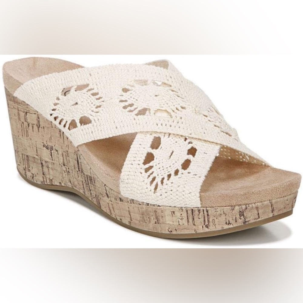 Life Stride Donna macramé wedge sandals EUC Sz 7 cork heel cushion footbed - Picture 3 of 11